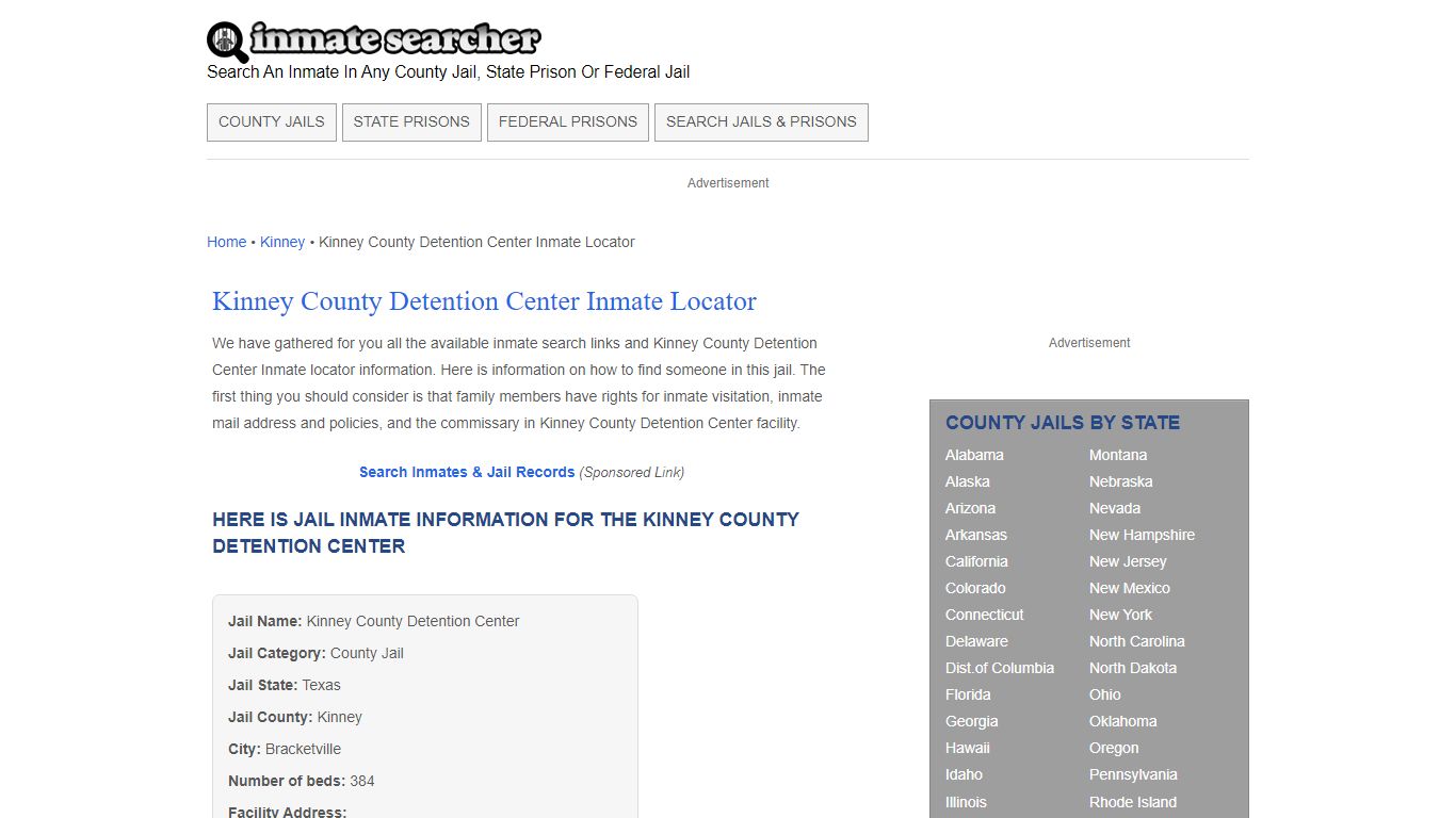 Kinney County Detention Center Inmate Locator - Inmate Searcher